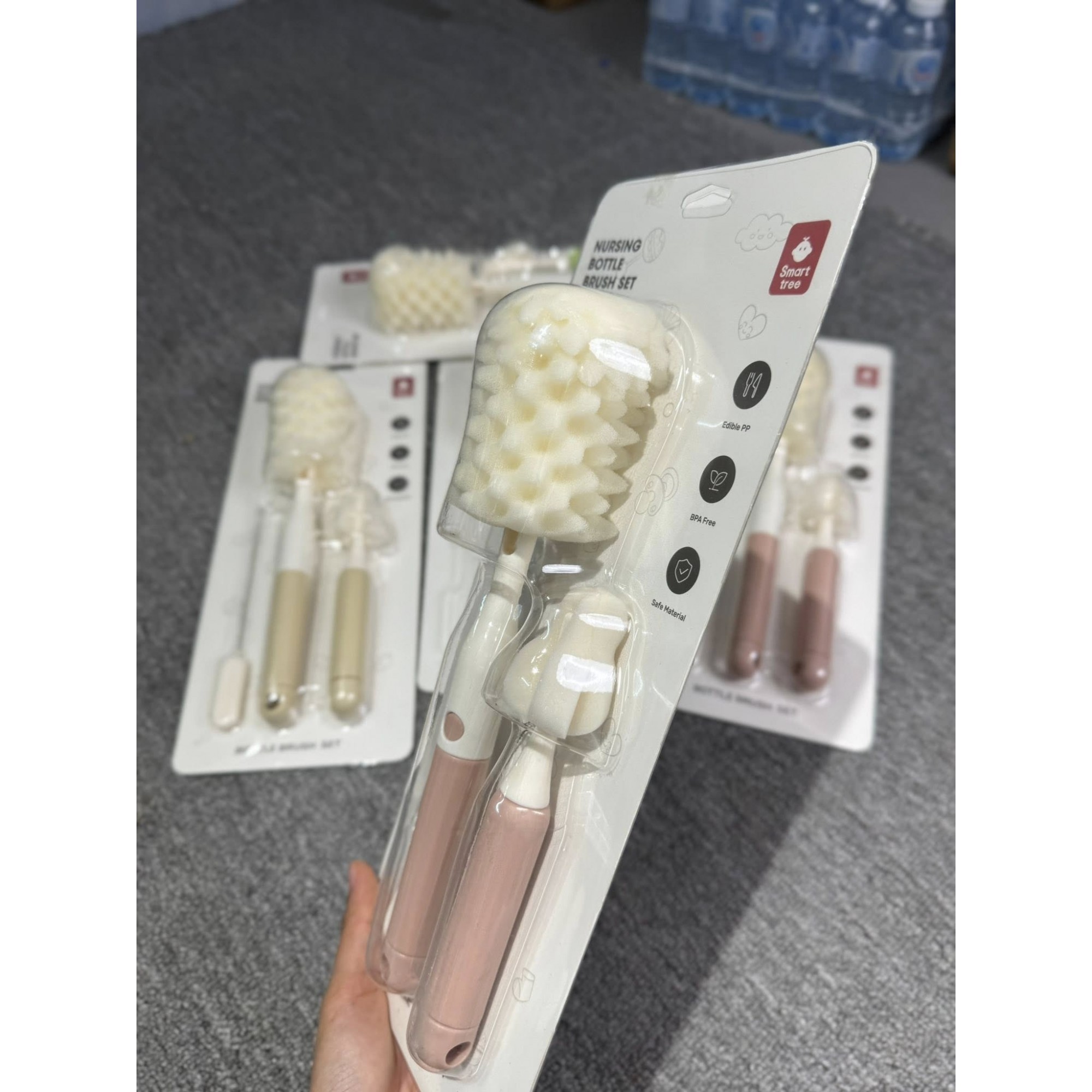 Set 3 Perii de Spalat Biberoane, pentru Tetina, Biberon, Pai, Materiale Sigure, fara BPA, Curatare 360°, Roz [2]