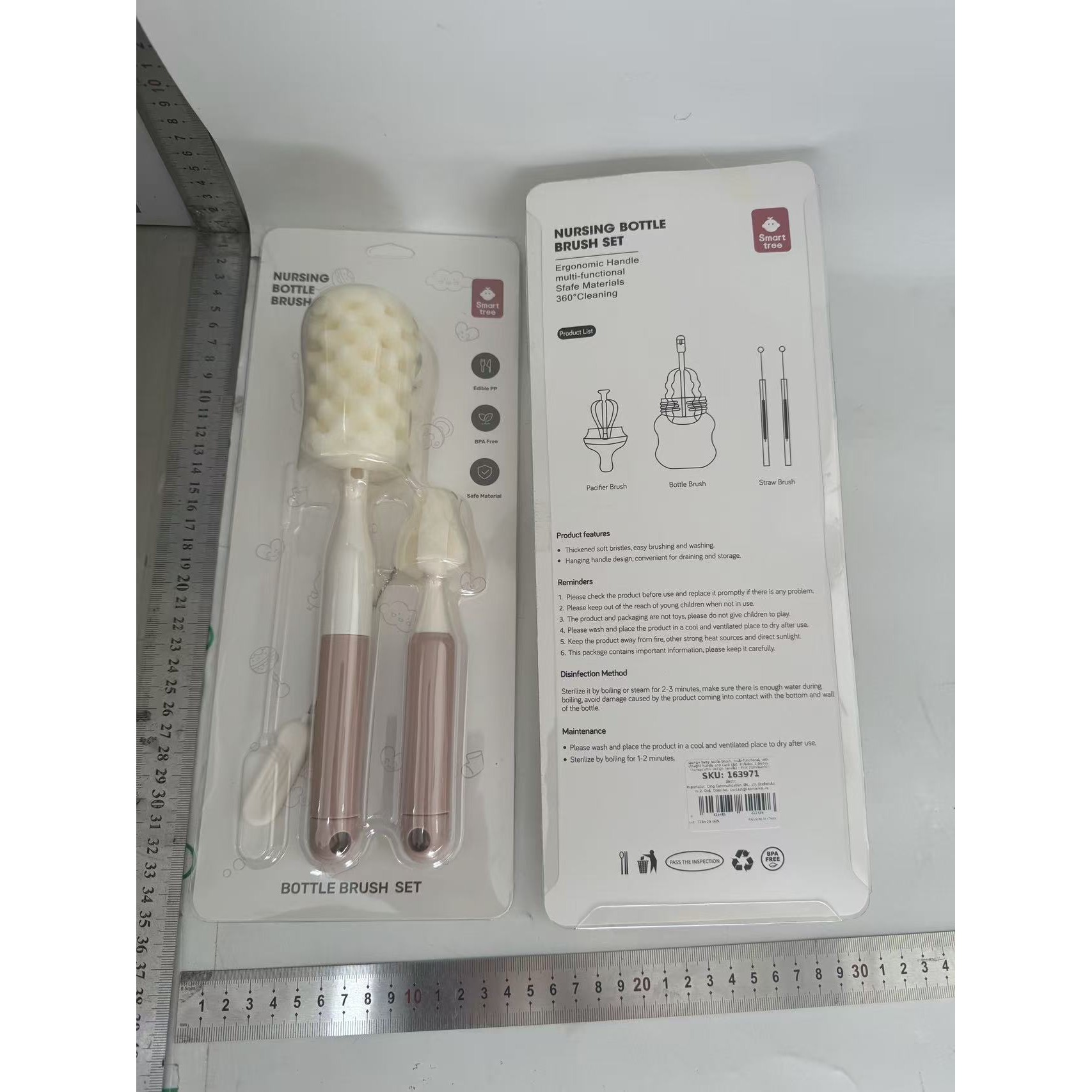 Set 3 Perii de Spalat Biberoane, pentru Tetina, Biberon, Pai, Materiale Sigure, fara BPA, Curatare 360°, Roz [7]