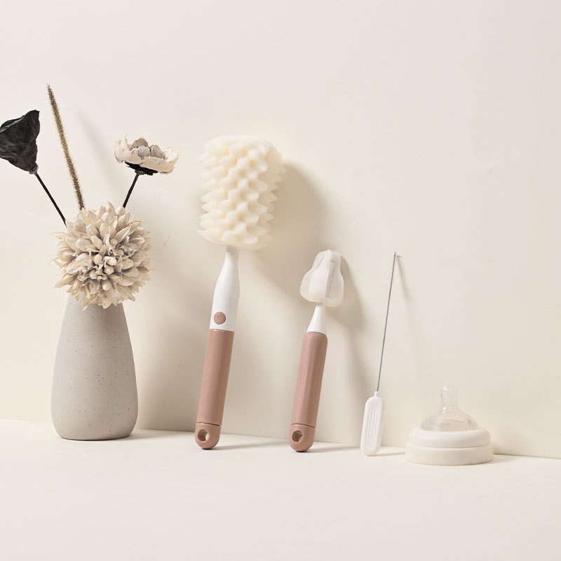 Set 3 Perii de Spalat Biberoane, pentru Tetina, Biberon, Pai, Materiale Sigure, fara BPA, Curatare 360°, Roz [1]