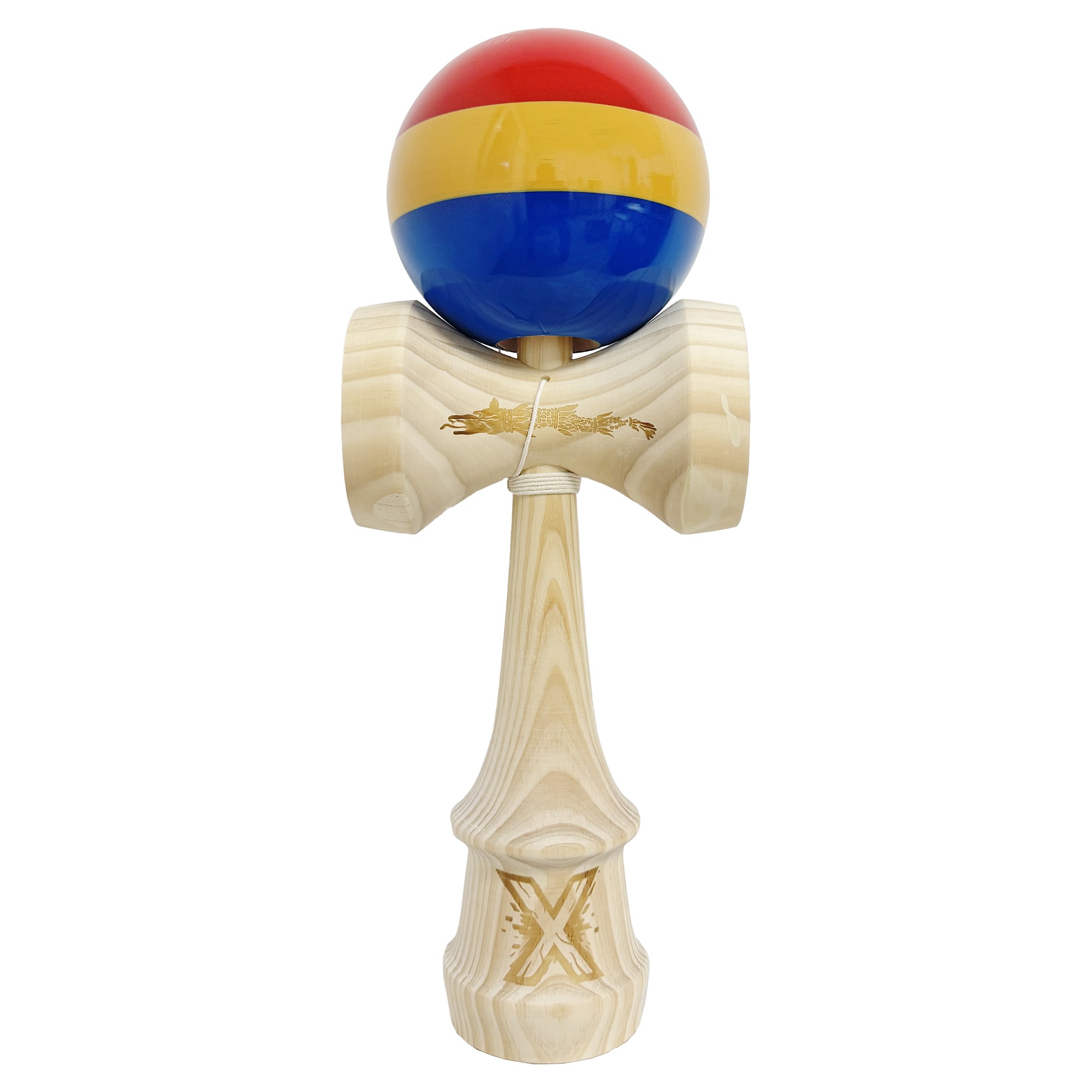 Kendama X Originala, Profesionala, SUPER BIG cu Cupe KING SIZE, Bila Super Sticky, Diametrul 17 cm, din Lemn, 52 x 20 cm, Multicolor [1]