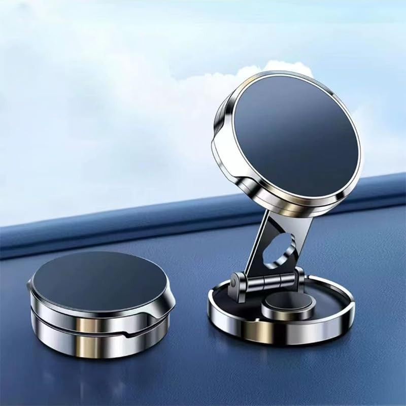 Suport de Telefon, cu Adeziv, din ABS si Magnet, Pliabil, Diametru 4.4 cm, Universal, Argintiu [2]