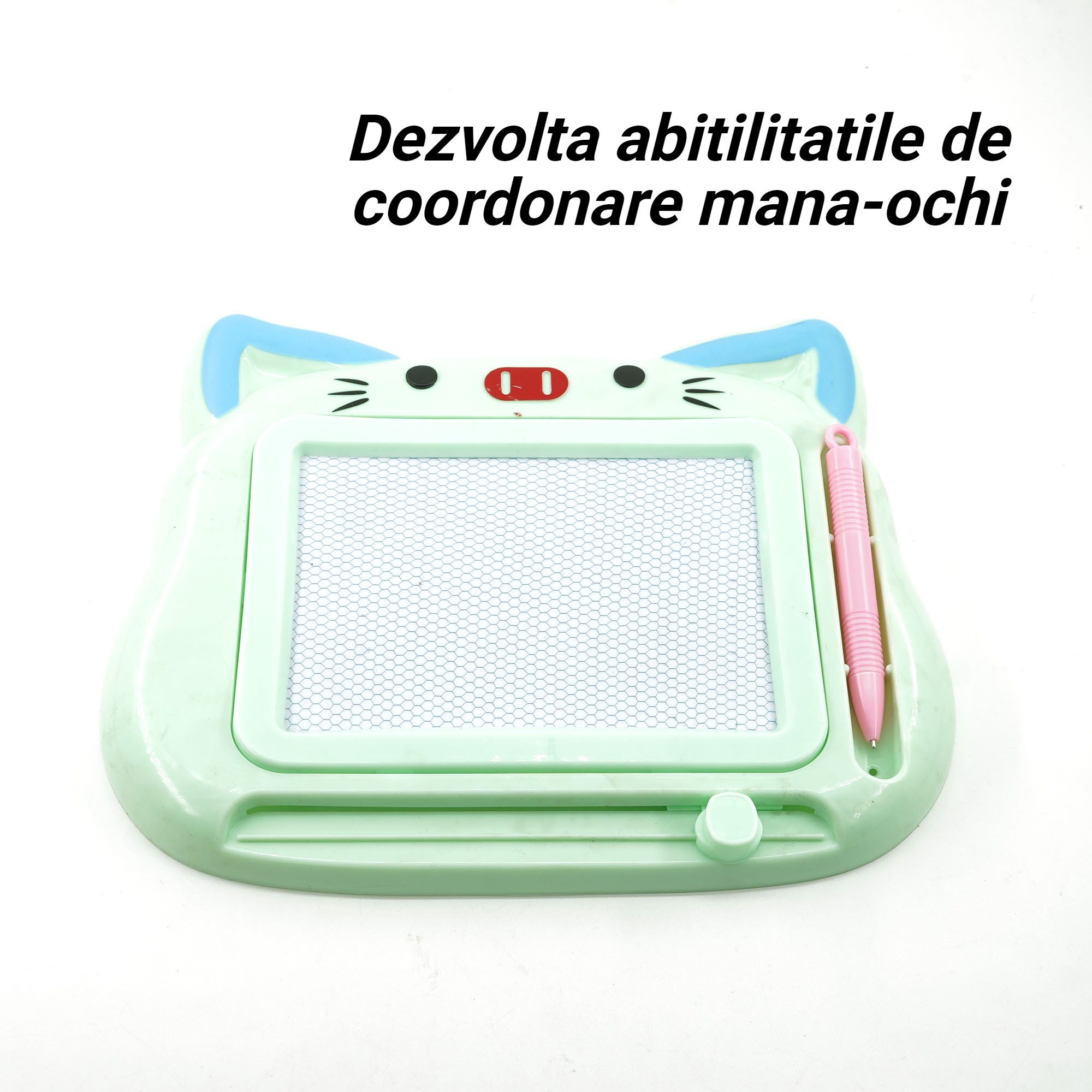 Tablita Magnetica de Scris si Desenat, Model Pisica, cu Creion, Dimensiuni 23.2x18.5 cm, Suprafata Desen 14.6x10.4 cm, Dezvolta Imaginatia si Creativitatea, Incurajeaza Exersarea Scrisului, Verde [3]