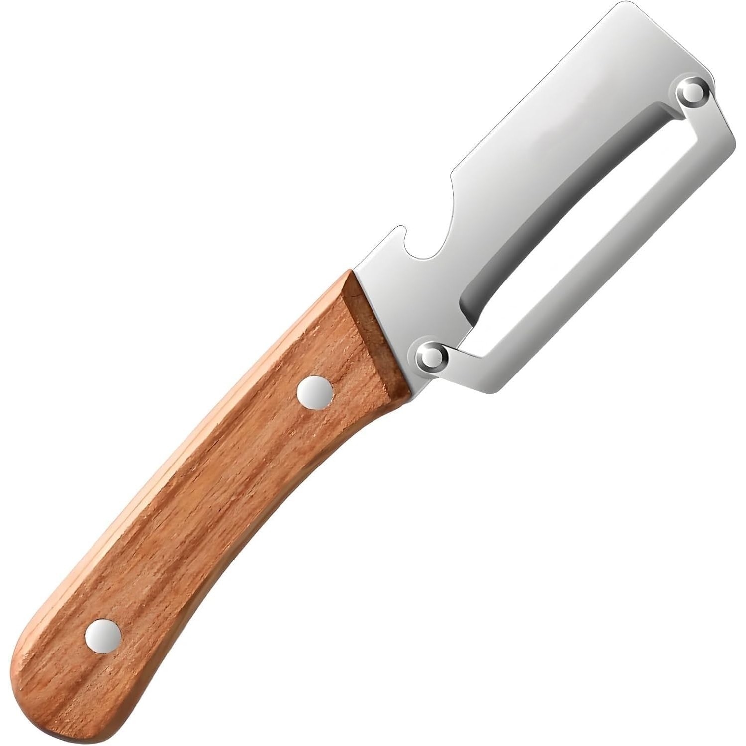 Ustensile pentru Bucătărie - Curatator de Fructe/Legume, 2in1, Desfacator de Sticle, Multifunctional, Maner de Lemn, Maro