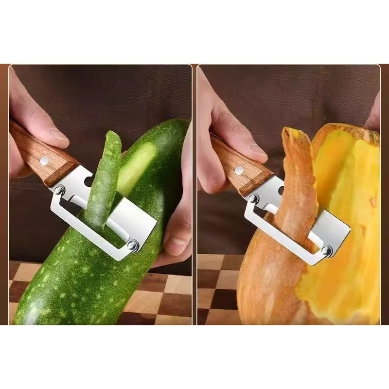 Curatator de Fructe/Legume, 2in1, Desfacator de Sticle, Multifunctional, Maner de Lemn, Maro [5]