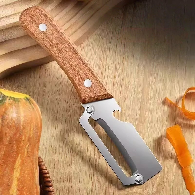 Curatator de Fructe/Legume, 2in1, Desfacator de Sticle, Multifunctional, Maner de Lemn, Maro [4]