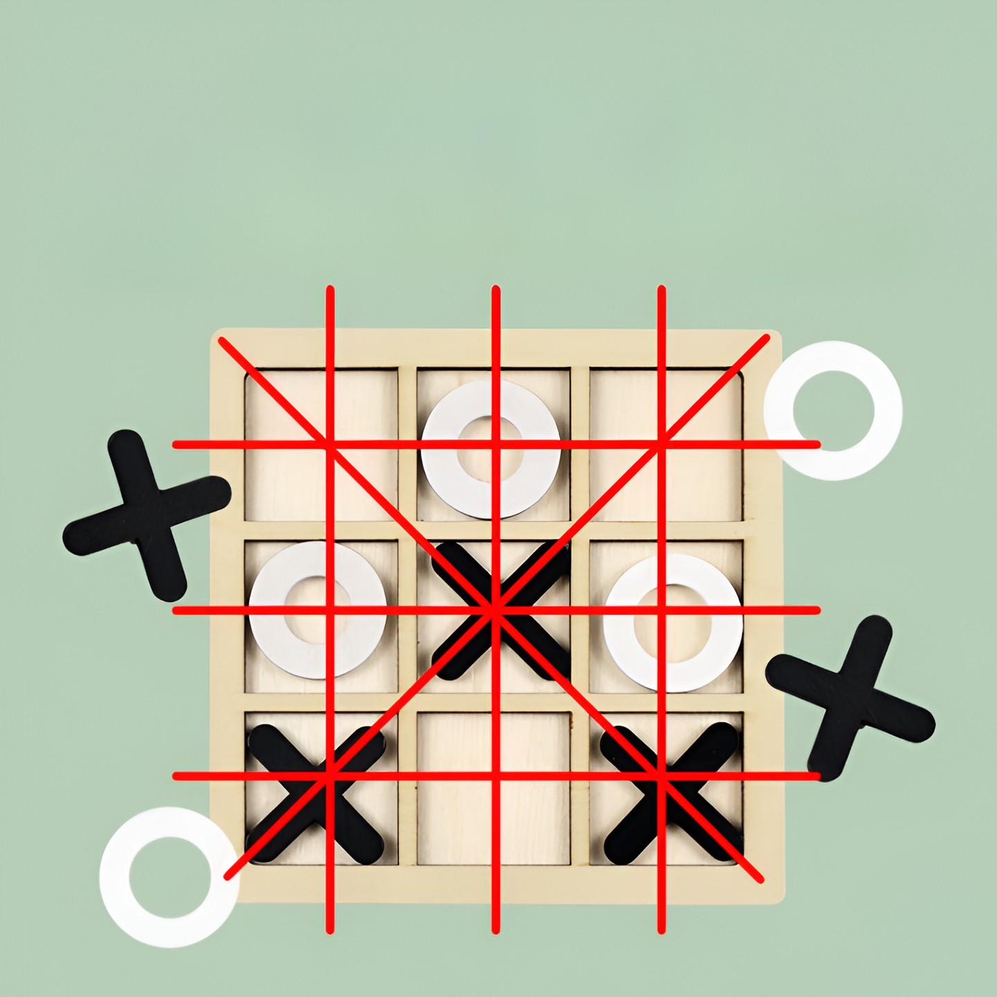 Jucarie Montessori Tic Tac Toe, Educativa, Interactiva, din lemn, X si O, 9 Piese, 14.3x14.3 cm, Negru Alb [2]