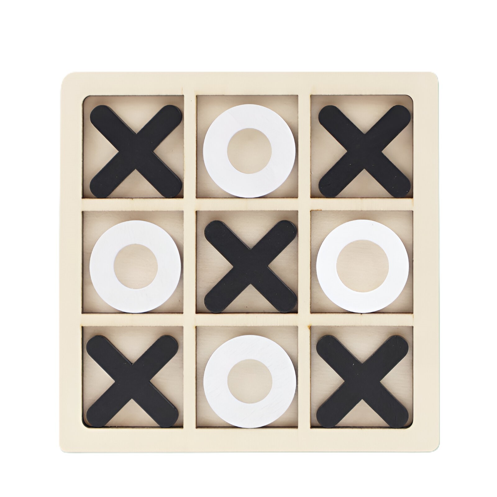 Jucarii din lemn - Jucarie Montessori Tic Tac Toe, Educativa, Interactiva, din lemn, X si O, 9 Piese, 14.3x14.3 cm, Negru Alb