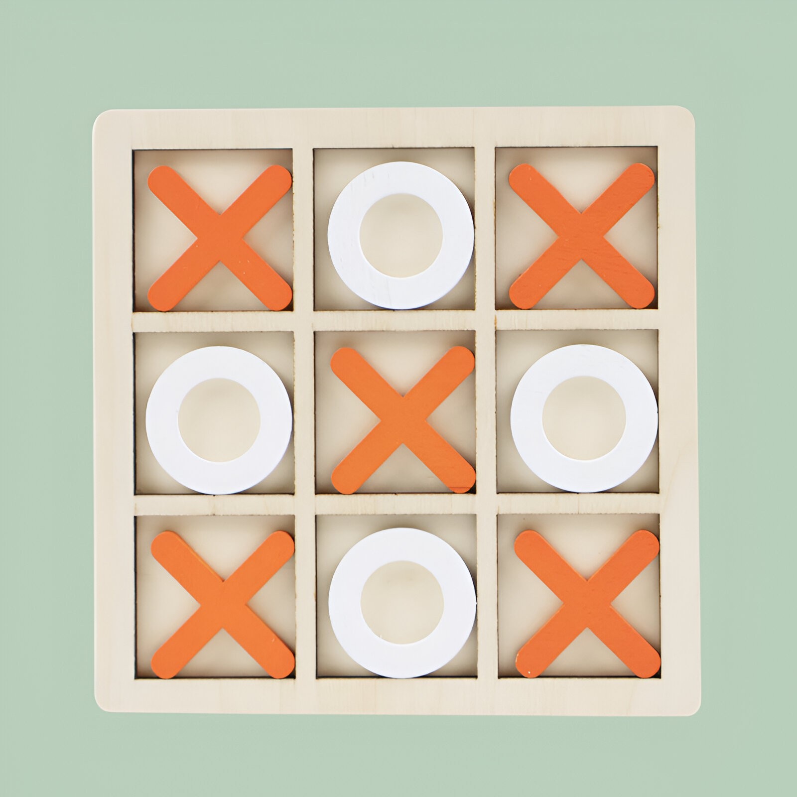 Jucarie Montessori Tic Tac Toe, Educativa, Interactiva, din lemn, X si O, 9 Piese, 14.3x14.3 cm, Portocaliu Alb [1]