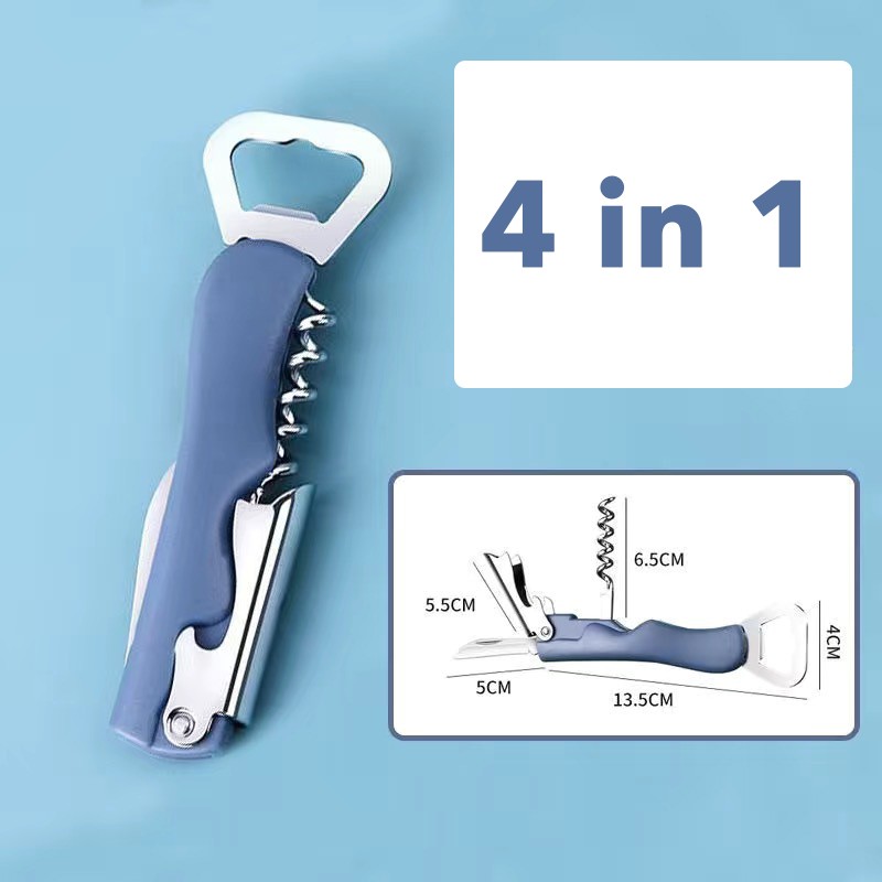 Tirbuson de Sticle 4 in 1, Desfacator de Sticle Multifunctional, din Inox cu Maner Anti Alunecare, 13.5 x 4 cm Albastru [1]