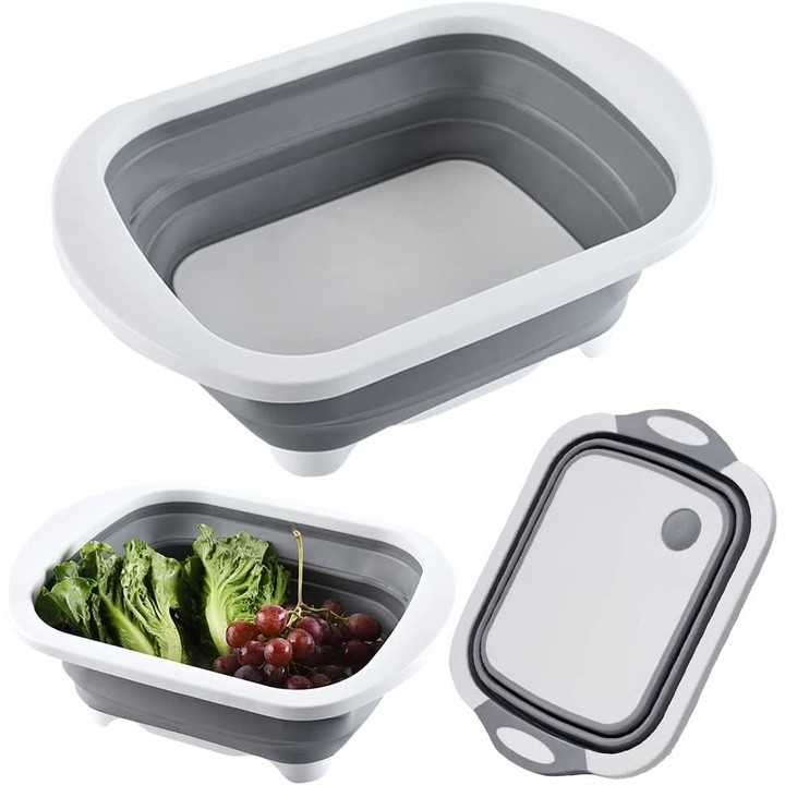 Tocator Multifunctional, 2 in 1, cu Cos pentru Spalat si Scurgere Alimente, 480 g, Pliabila, Gri [5]