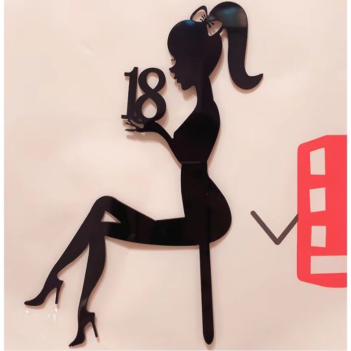 Decoratiune Topper pentru Tort, Model Fata 18 Ani, Dimensiuni 16x11.5 cm, Tematica Majorat, Negru [1]