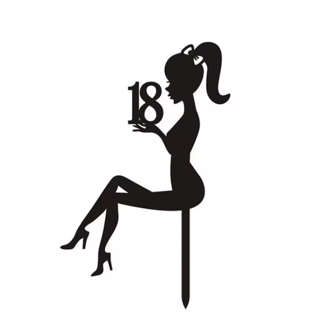 Lumanari si Toppere - Decoratiune Topper pentru Tort, Model Fata 18 Ani, Dimensiuni 16x11.5 cm, Tematica Majorat, Negru