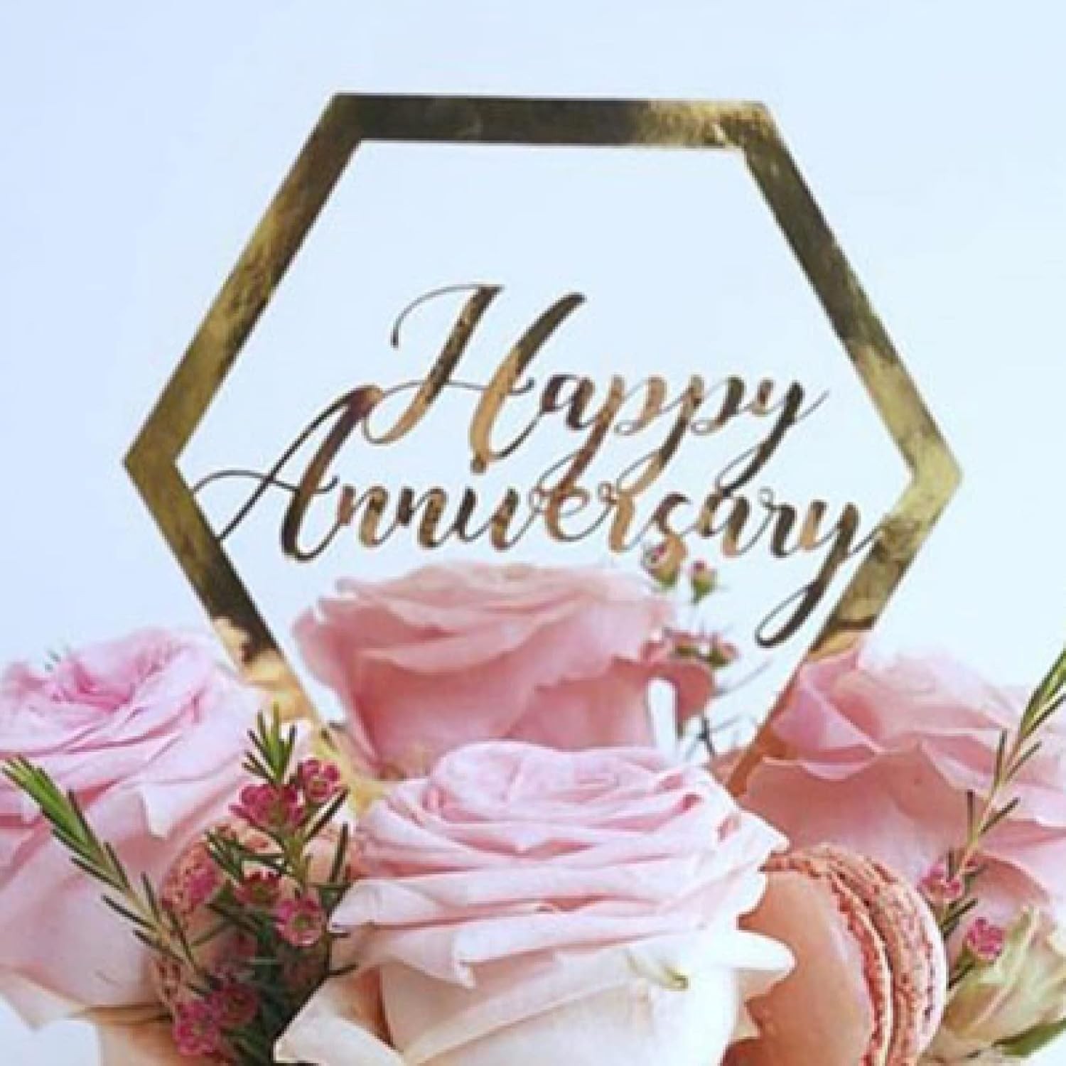 Decoratiune Topper pentru Tort, Model Hexagon Scris Happy Birthday, Tematica Aniversare, Auriu [3]