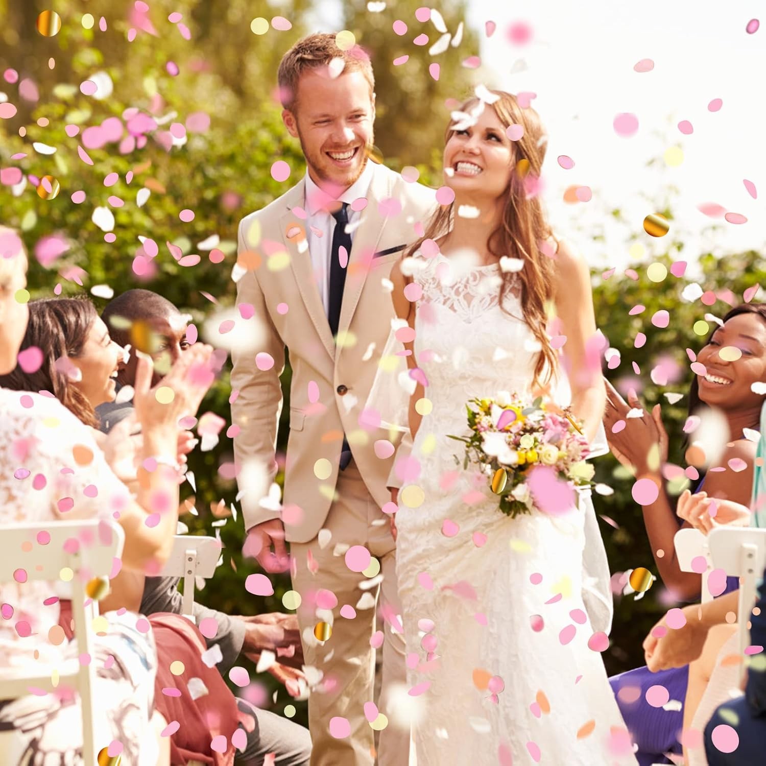 Tun Confetti, Best Wishes, Confetti Inimioare si Paiete, 60 x 5 cm, Roz Auriu [1]