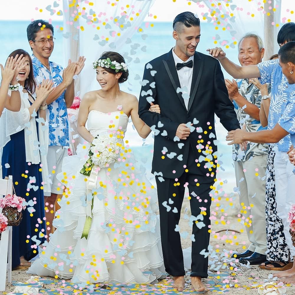 Tun Confetti, Best Wishes, Confetti Inimioare si Paiete, 60 x 5 cm, Roz Auriu [2]