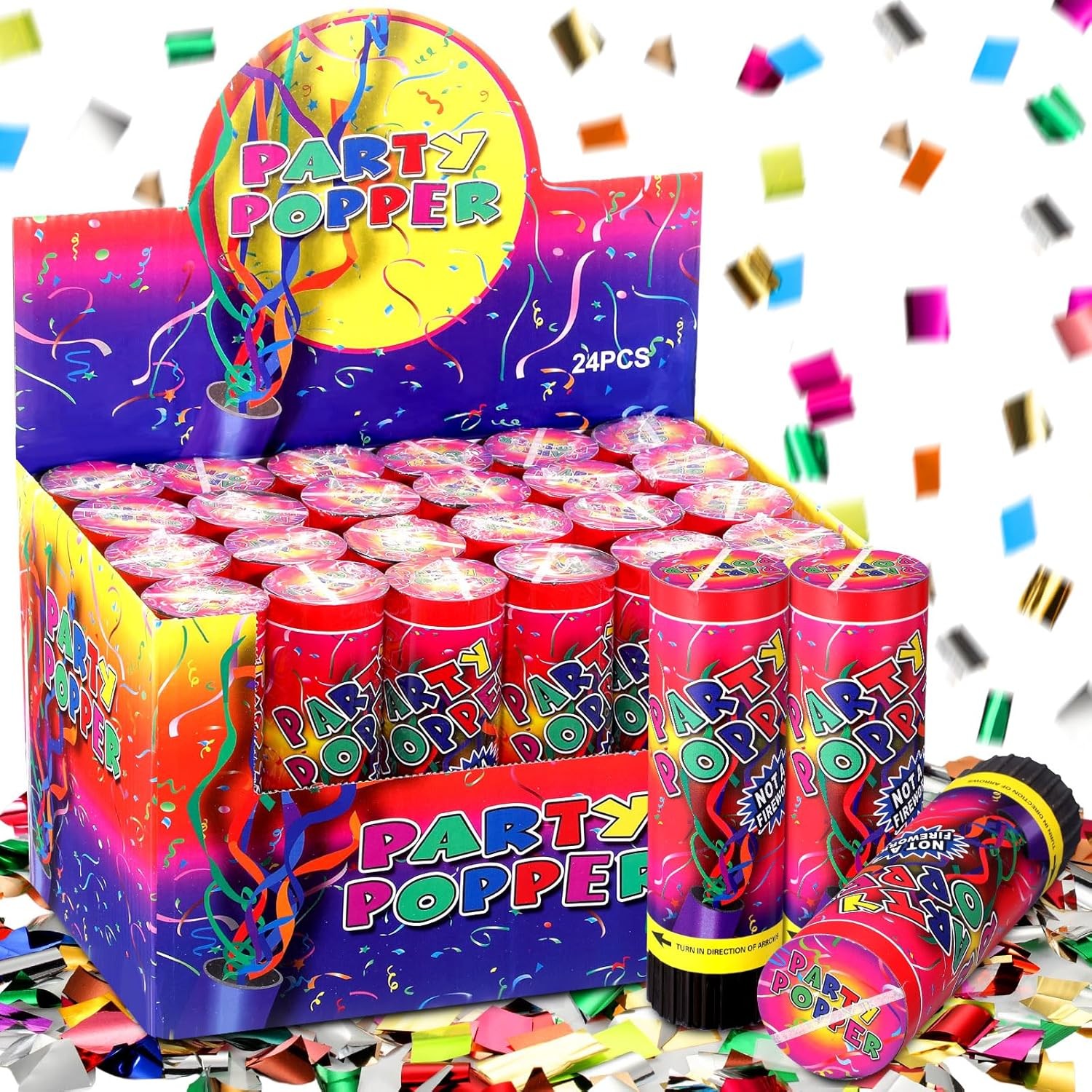 Tun de Confetti, Party Popper 20 cm, Model Panglici din Folie, Multicolor [5]
