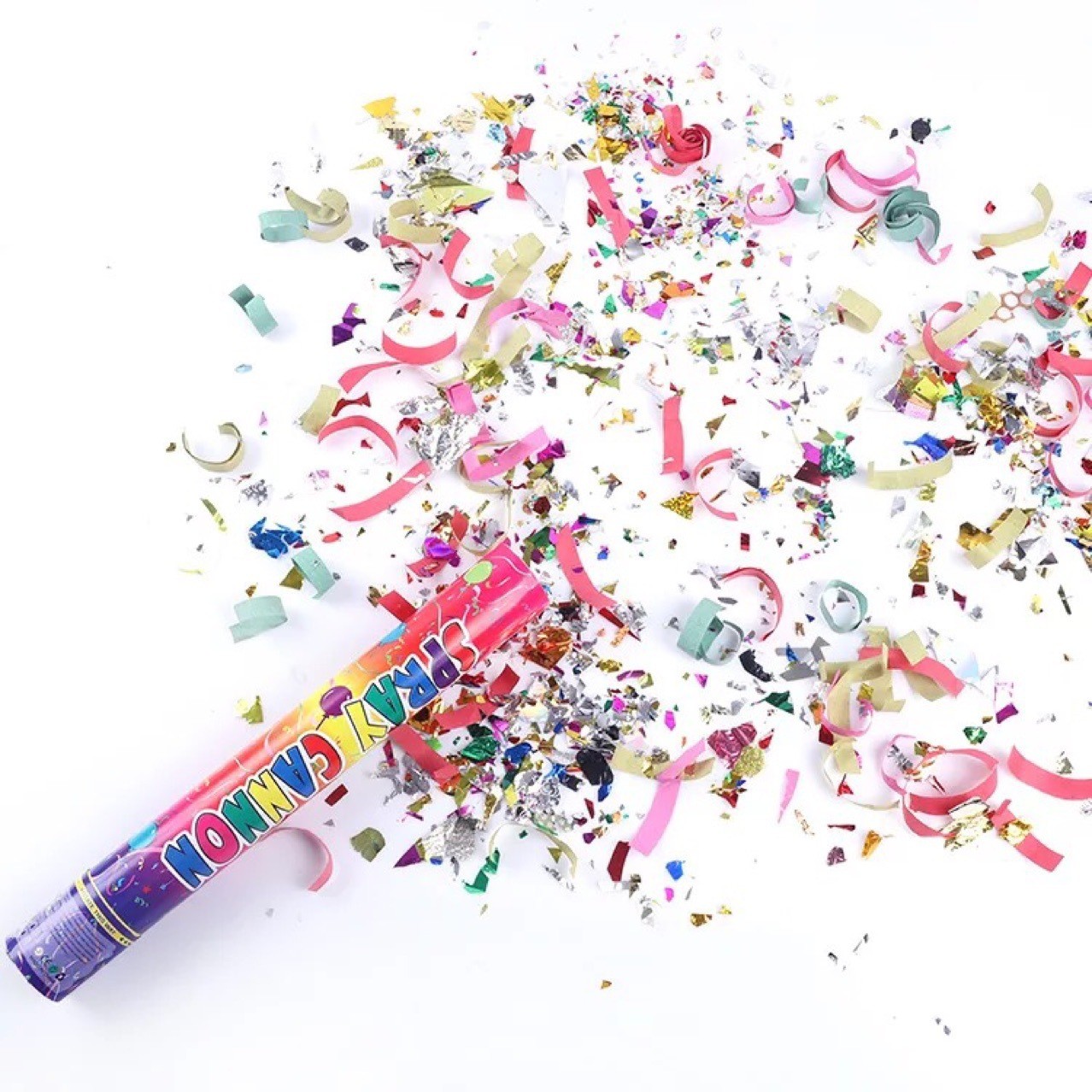 Tub de Confetti, Clasic, 60x5 cm, Confetii Asortate din Plastic, Eliberare prin Rasucire, Multicolor [2]