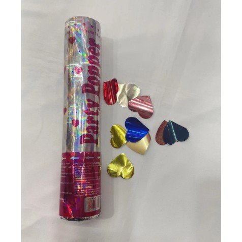 Tub de Confetti, Party Popper, 20x5 cm, Confetii Inimioare din Aluminiu, Multicolor [4]