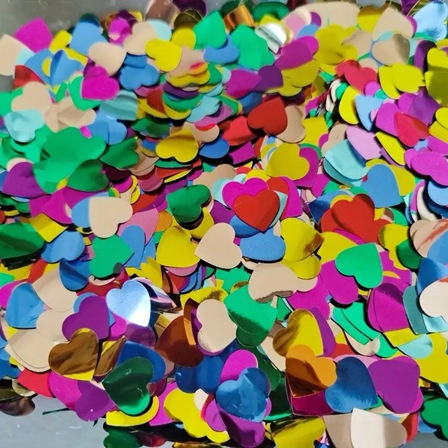 Tub de Confetti, Party Popper, 20x5 cm, Confetii Inimioare din Aluminiu, Multicolor [1]
