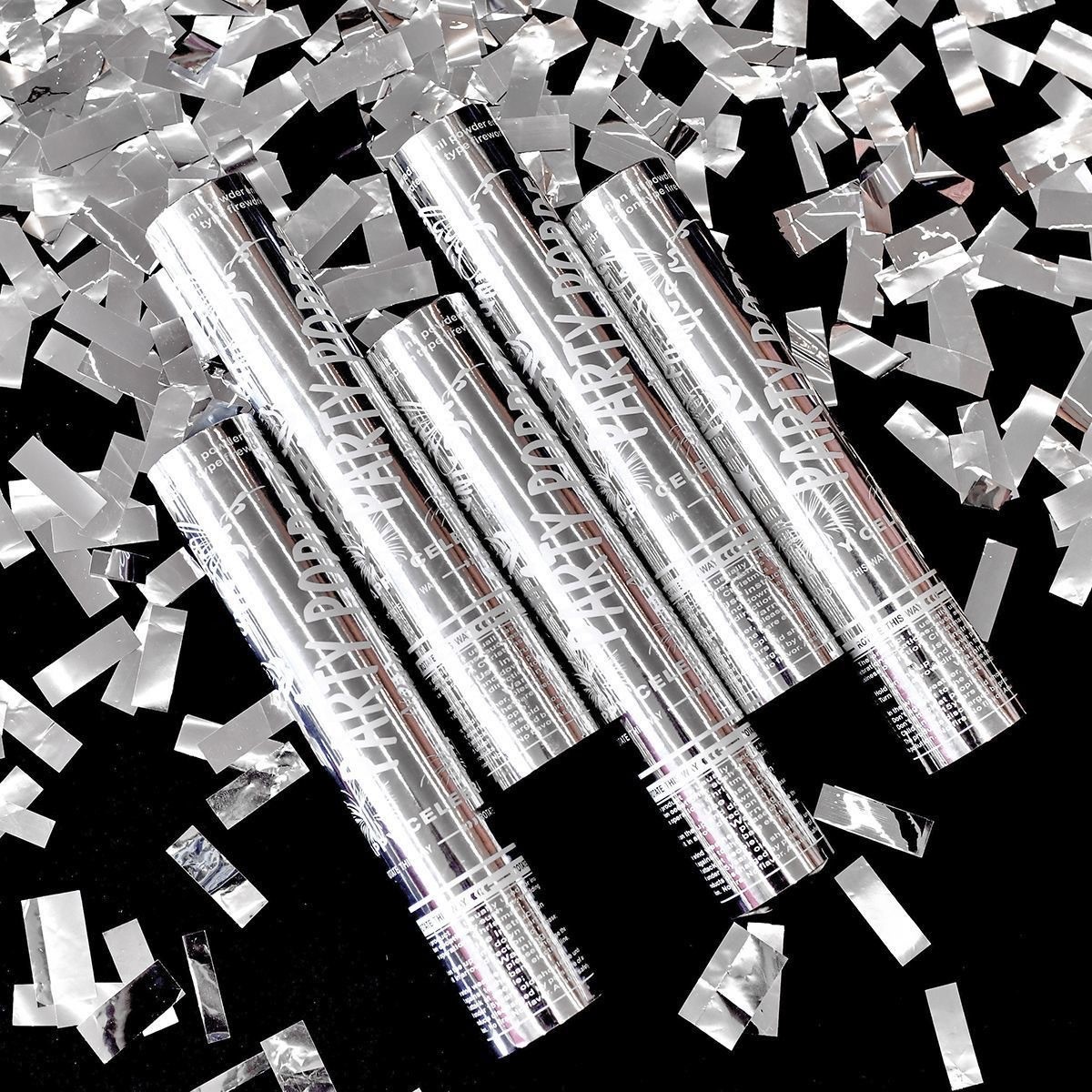 Tub de Confetti, Party Popper, 30x5 cm, Confetii Lucioase Rezistente la Foc, Eliberare prin Rasucire, Argintiu [3]