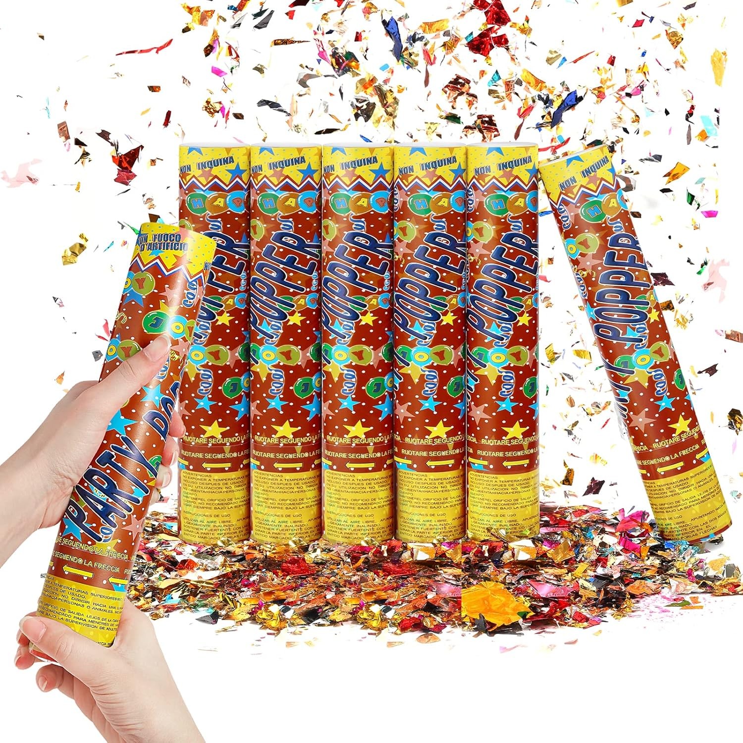 Tun de Confetti, Party Popper, 60x5 cm, Model Stelute, Inimioare, Paiete, Lucioase, 3 cm Diametru, Multicolor [6]