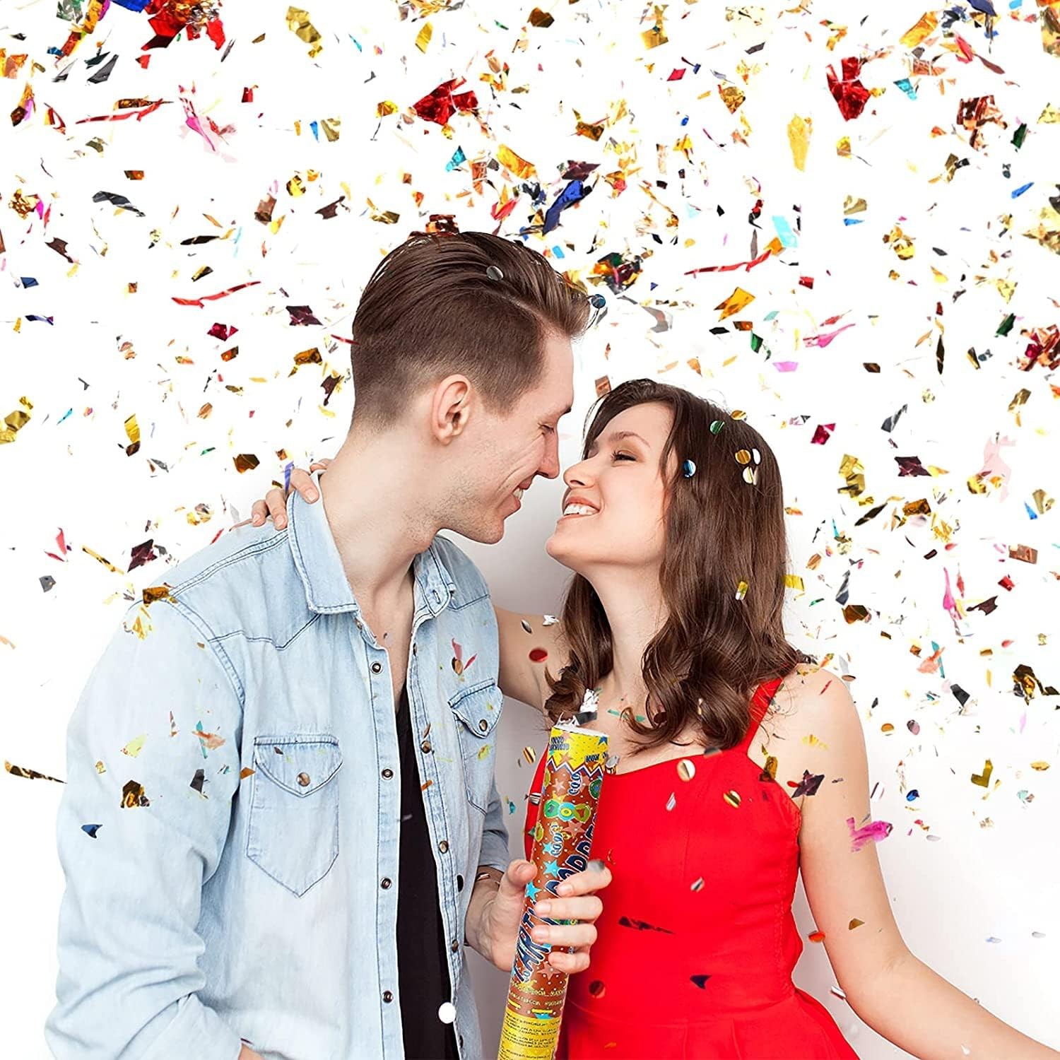 Tun de Confetti, Party Popper, 60x5 cm, Model Stelute, Inimioare, Paiete, Lucioase, 3 cm Diametru, Multicolor [4]