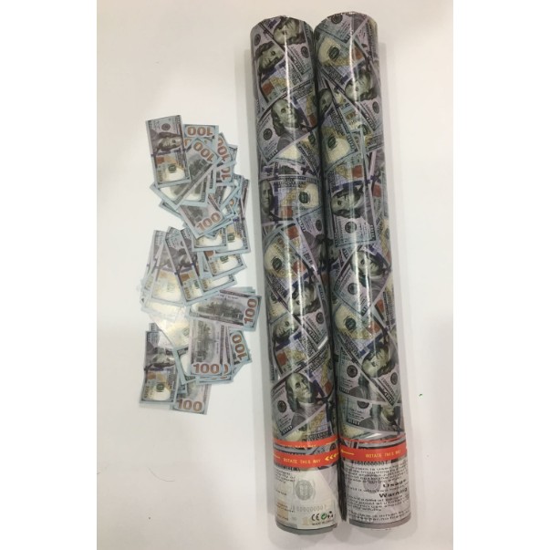 Confetti - Tub de Confetti, Money, 30x5 cm, Confetii Asortate Model Dolari, Eliberare prin Rasucire, Multicolor