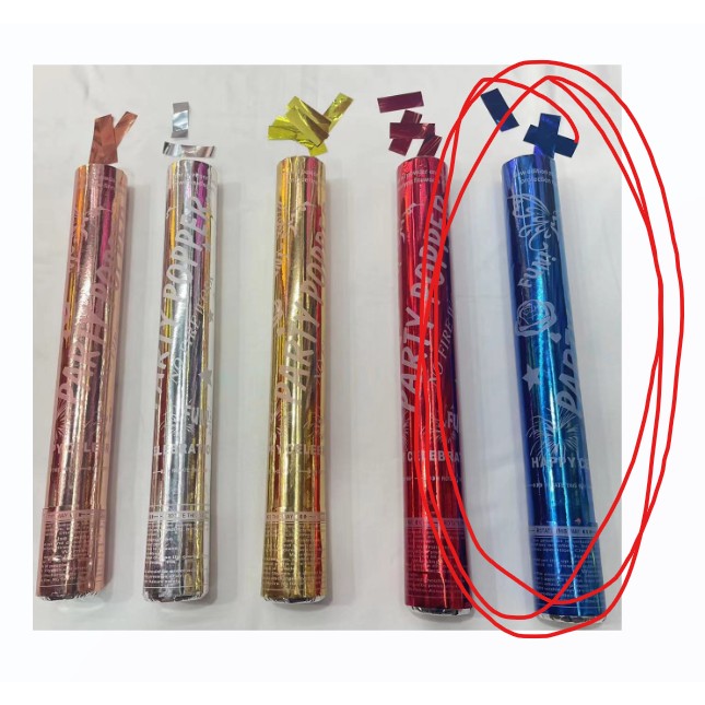 Confetti - Tub de Confetti, Party Popper, 30x5 cm, Confetii Lucioase Rezistente la Foc, Eliberare prin Rasucire, Albastru