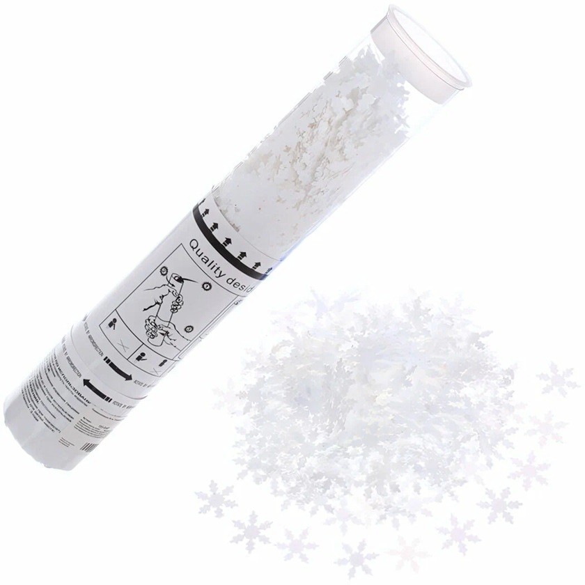 Confetti - Tun de Confetti, 30 cm, Model Fulgi de Zapada din Hartie, Ambalaj din PET, Alb