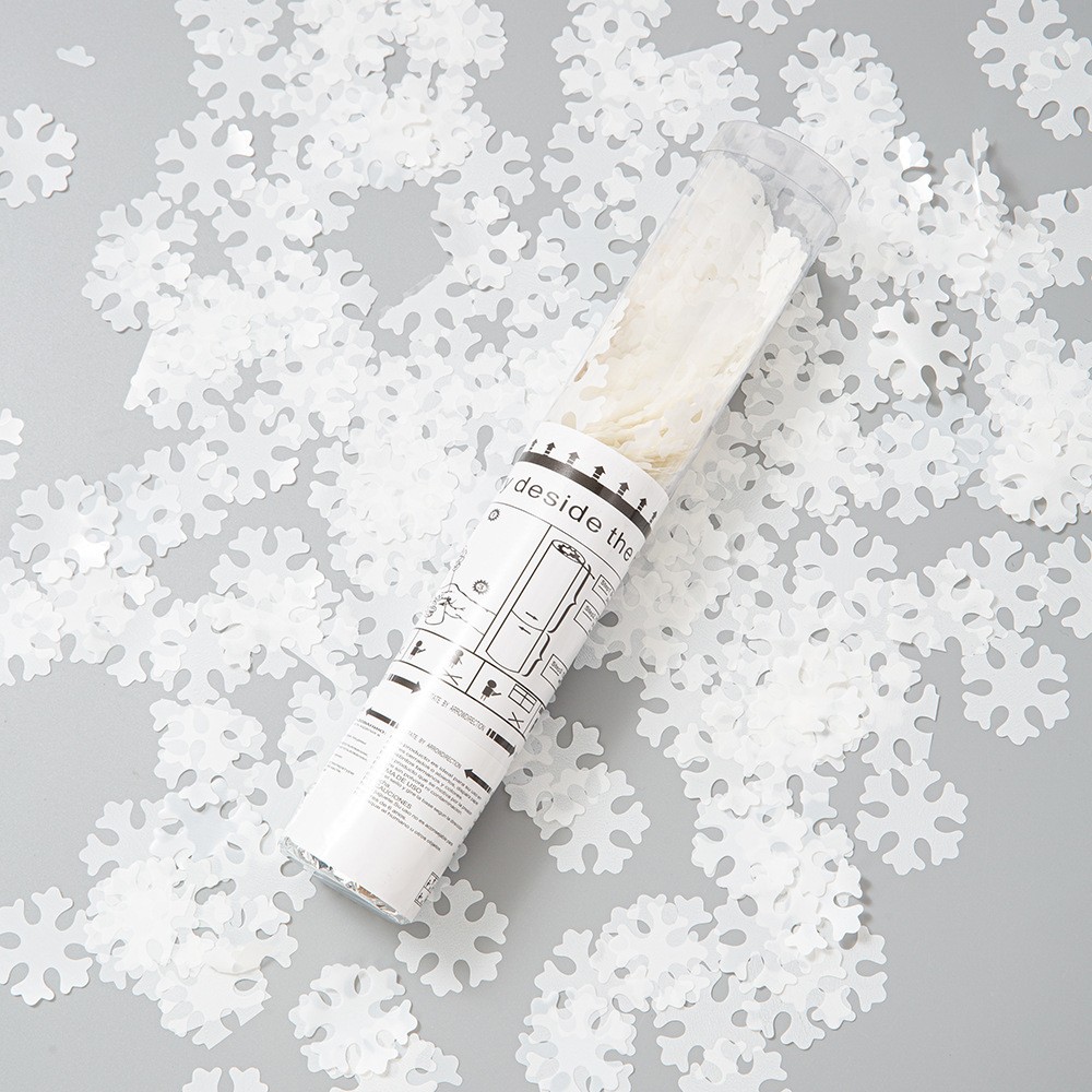 Tun de Confetti, 30 cm, Model Fulgi de Zapada din Hartie, Ambalaj din PET, Alb [3]