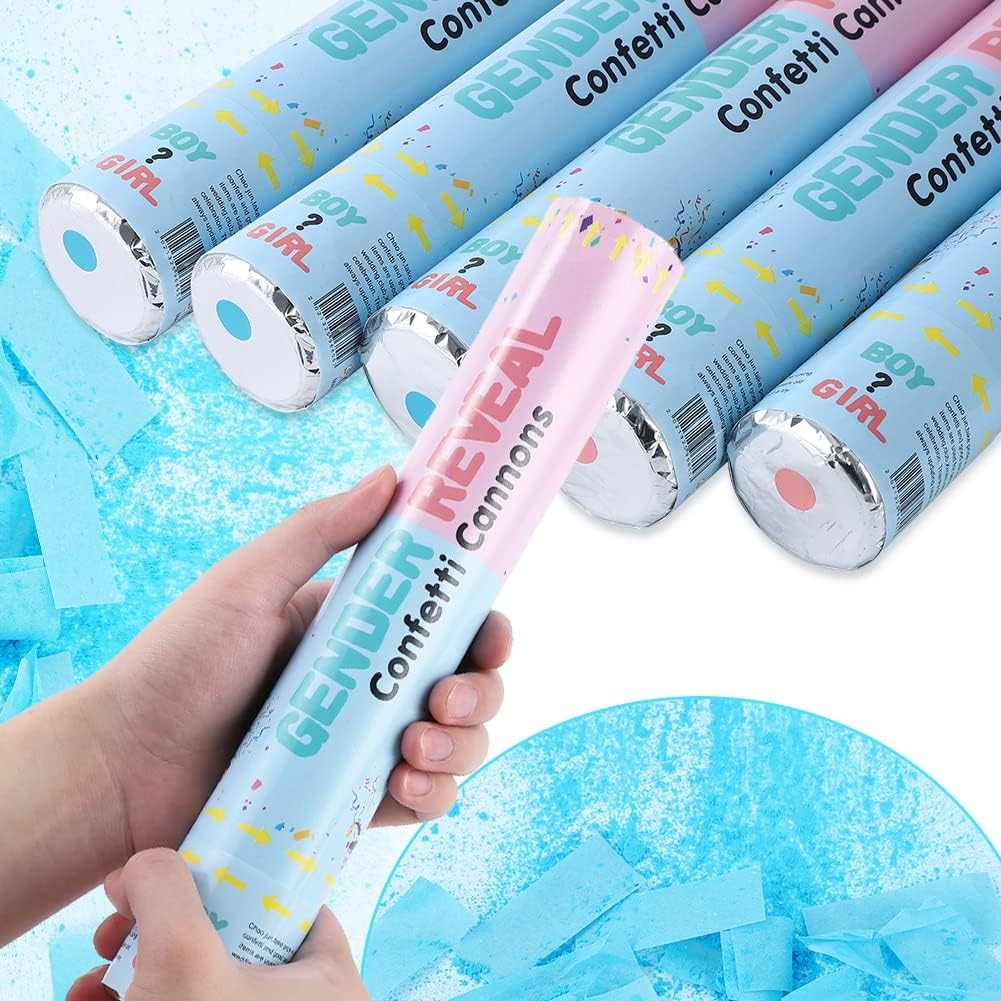 Tun Confetti, Model Gender Reveal, Confetti Cannons, 40 cm, Ambalaj din Carton, Eliberare prin Rasucire, Albastru [4]