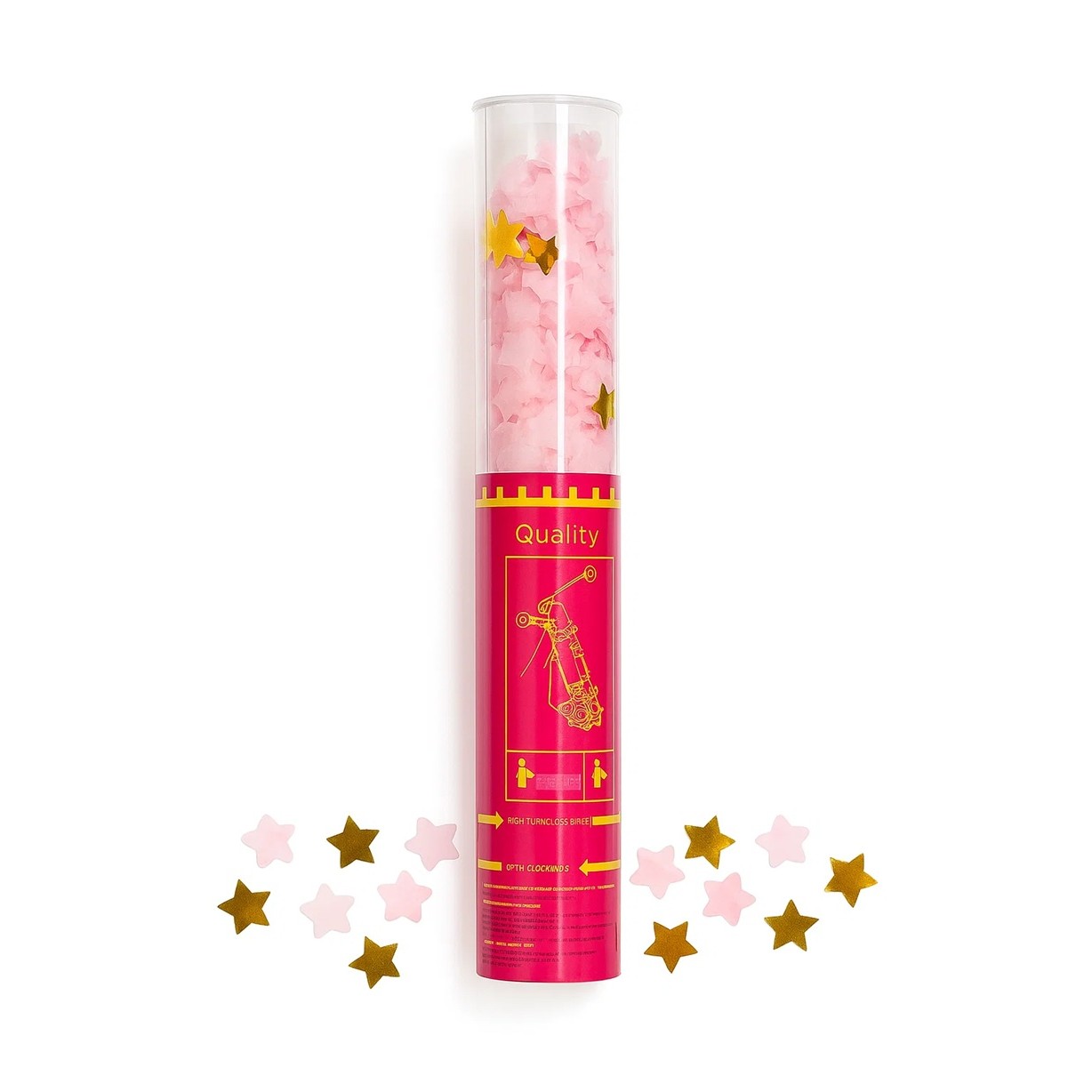 Confetti - Tun de Confetti, 40 cm, Model Stelute din Folie si Hartie, Ambalaj PET, Roz