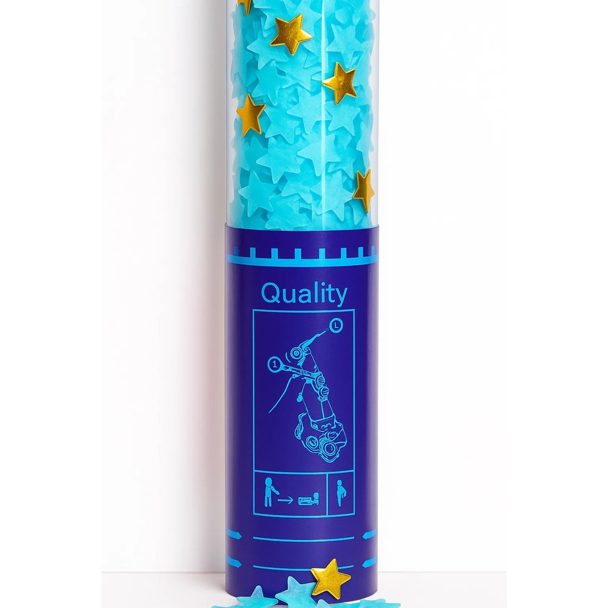 Tun de Confetti, 40 cm, Model Stelute din Folie si Hartie, Ambalaj PET, Albastru [2]