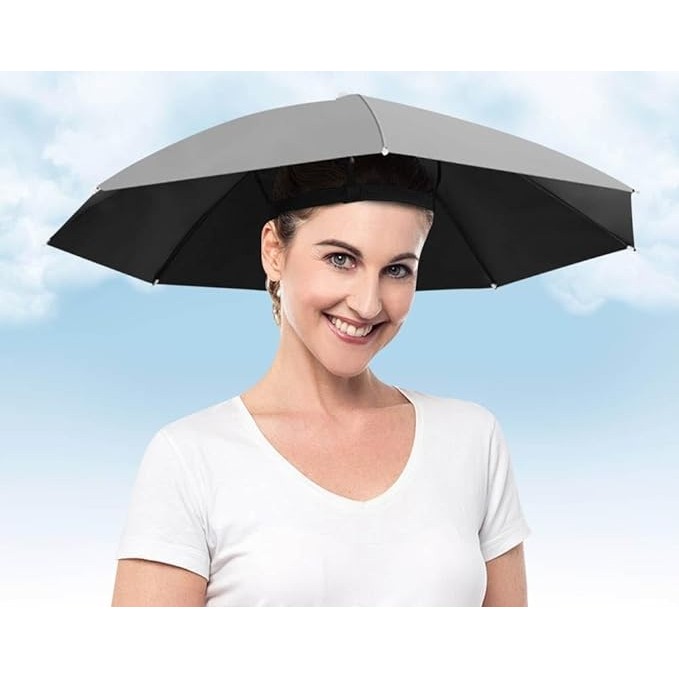 Umbrela de Cap, Diametru 69 cm, Banda Elastica de Cap, Protectie UV/Ploaie, Gri [1]