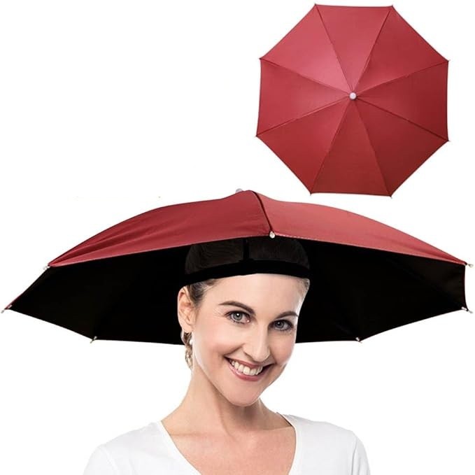 Umbrela de Cap, Diametru 69 cm, Banda Elastica de Cap, Protectie UV/Ploaie, Rosu Inchis [3]
