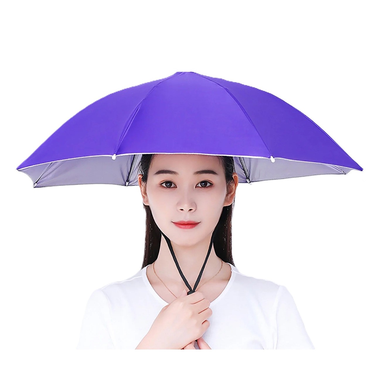 Pelerine, Umbrele si Accesorii - Umbrela de Cap, Diametru 69 cm, Snur Reglabil de Cap, Protectie UV/Ploaie, Mov