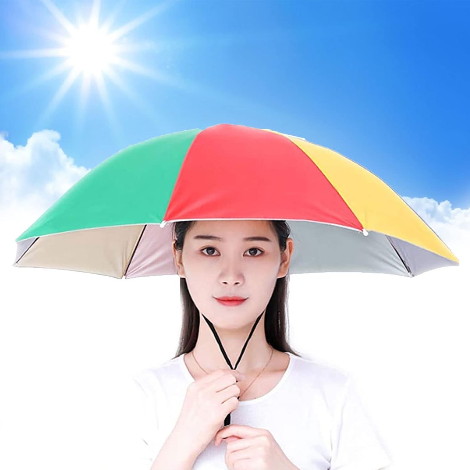 Umbrela de Cap, Diametru 69 cm, Snur Reglabil de Cap, Protectie UV/Ploaie, Curcubeu [5]