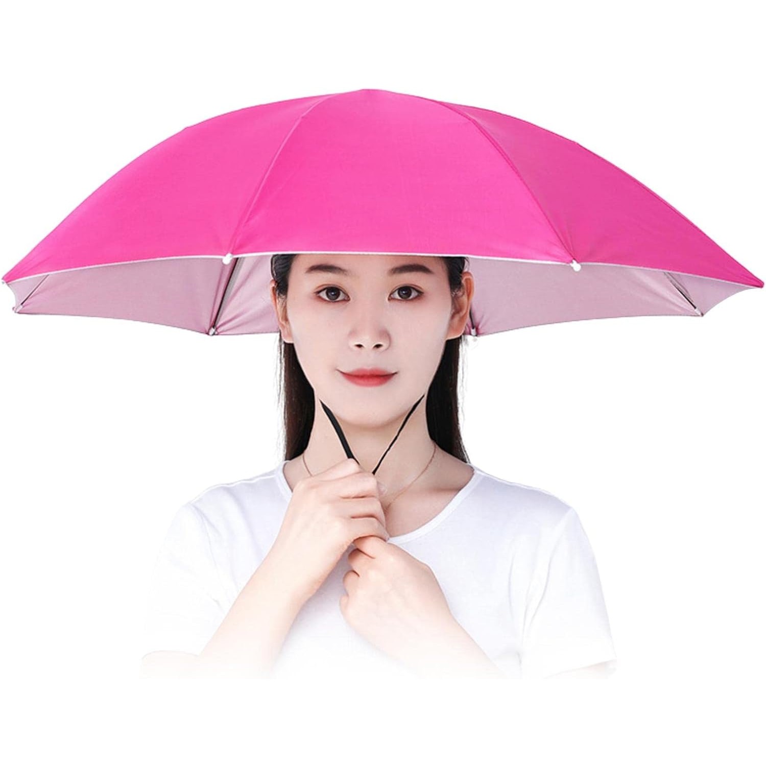 Pelerine, Umbrele si Accesorii - Umbrela de Cap, Diametru 69 cm, Snur Reglabil de Cap, Protectie UV/Ploaie, Roz