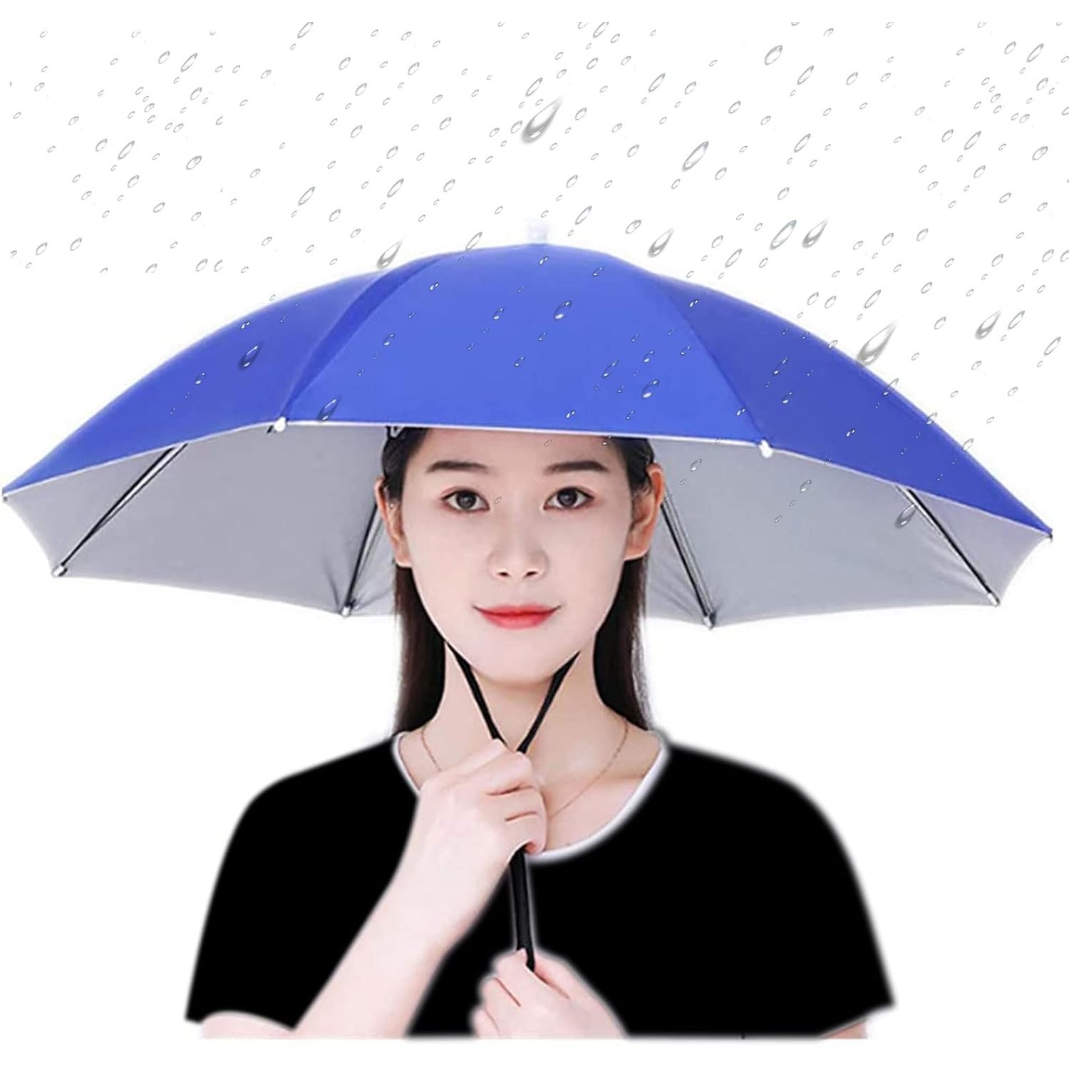 Umbrela de Cap, Diametru 69 cm, Snur Reglabil de Cap, Protectie UV/Ploaie, Albastru Inchis [1]