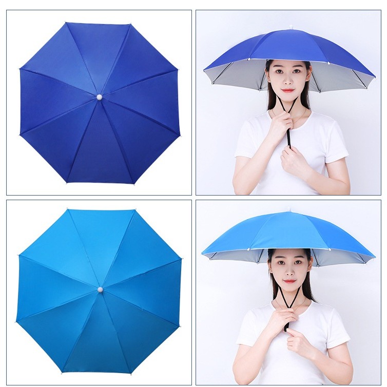 Umbrela de Cap, Diametru 69 cm, Snur Reglabil de Cap, Protectie UV/Ploaie, Albastru [3]