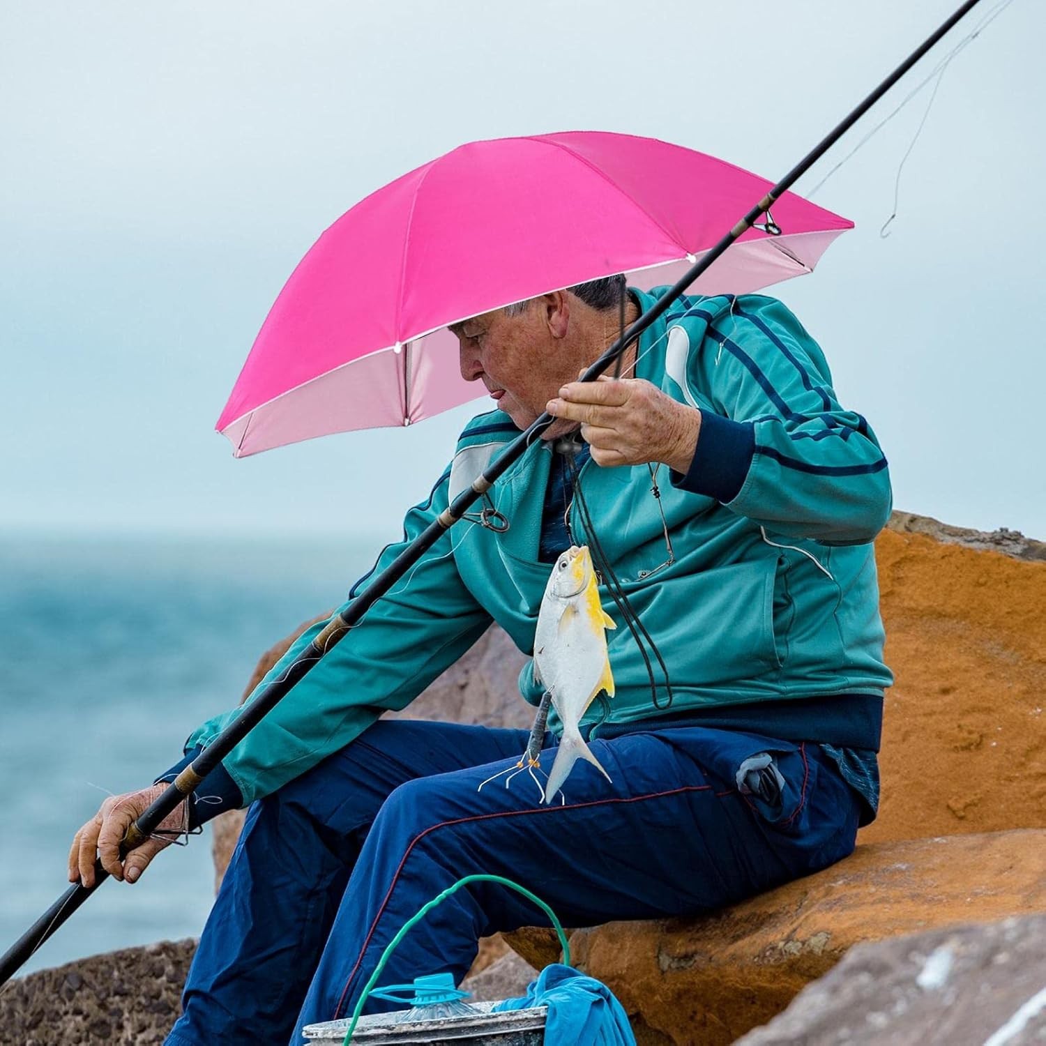 Umbrela de Cap, Diametru 69 cm, Snur Reglabil de Cap, Protectie UV/Ploaie, Roz [3]