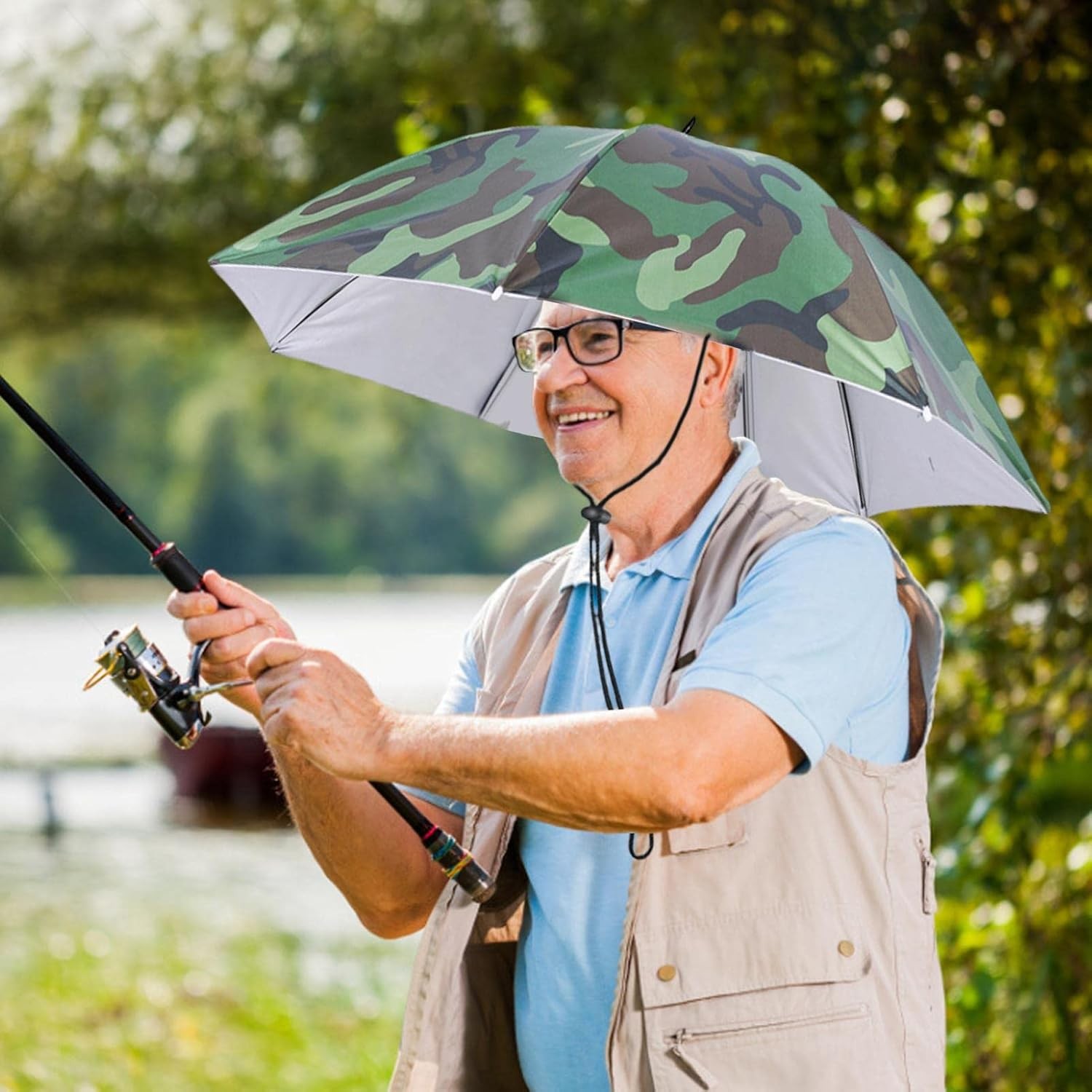 Umbrela de Cap, Diametru 69 cm, Snur Reglabil de Cap, Protectie UV/Ploaie, Camuflaj [5]