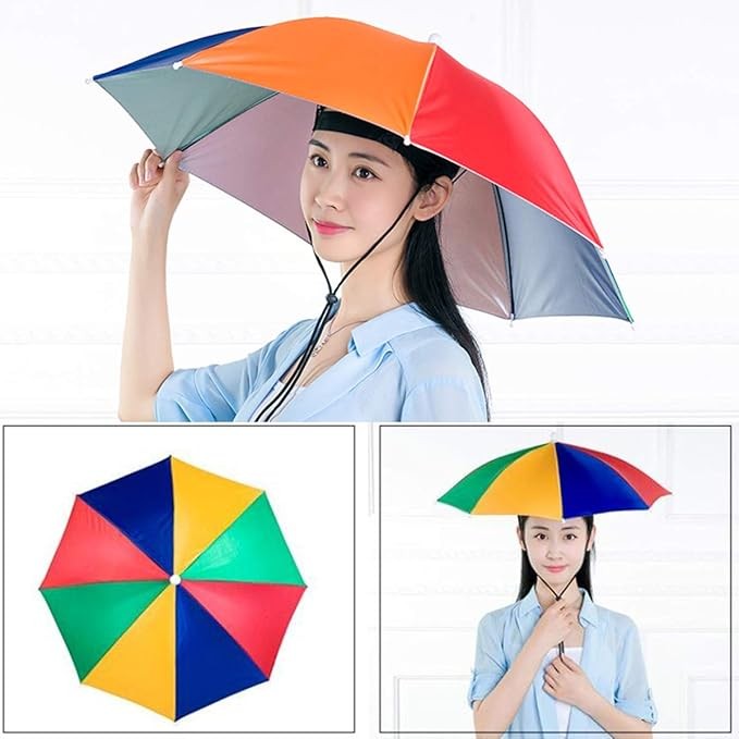 Umbrela de Cap, Diametru 69 cm, Snur Reglabil de Cap, Protectie UV/Ploaie, Curcubeu [3]