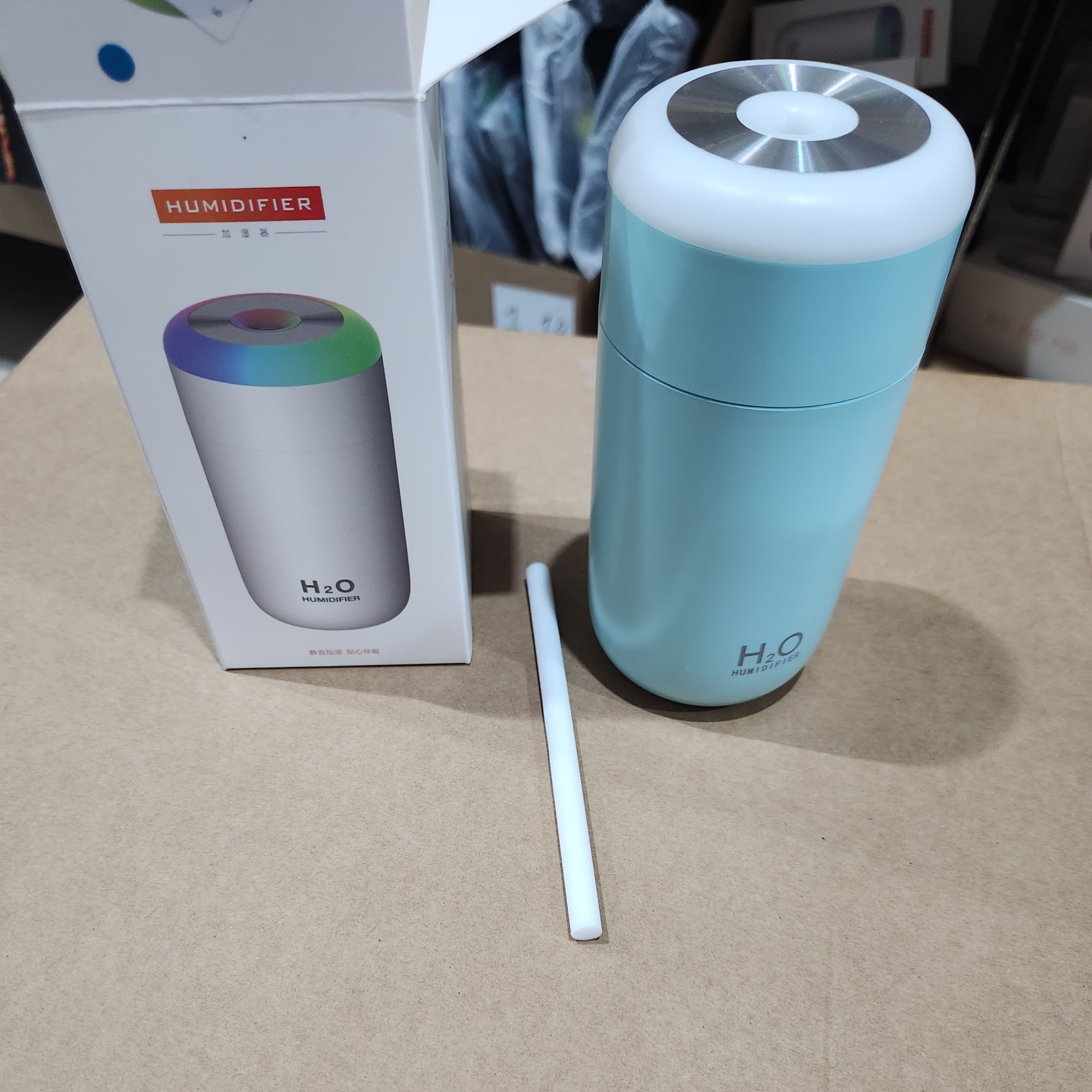 Umidificator, H2O, cu Difuzor de Aroma, Lumina de Noapte LED in 7 Culori, Zgomot Redus, 14.7x7.2cm, 350mL, Culoare Albastra [5]