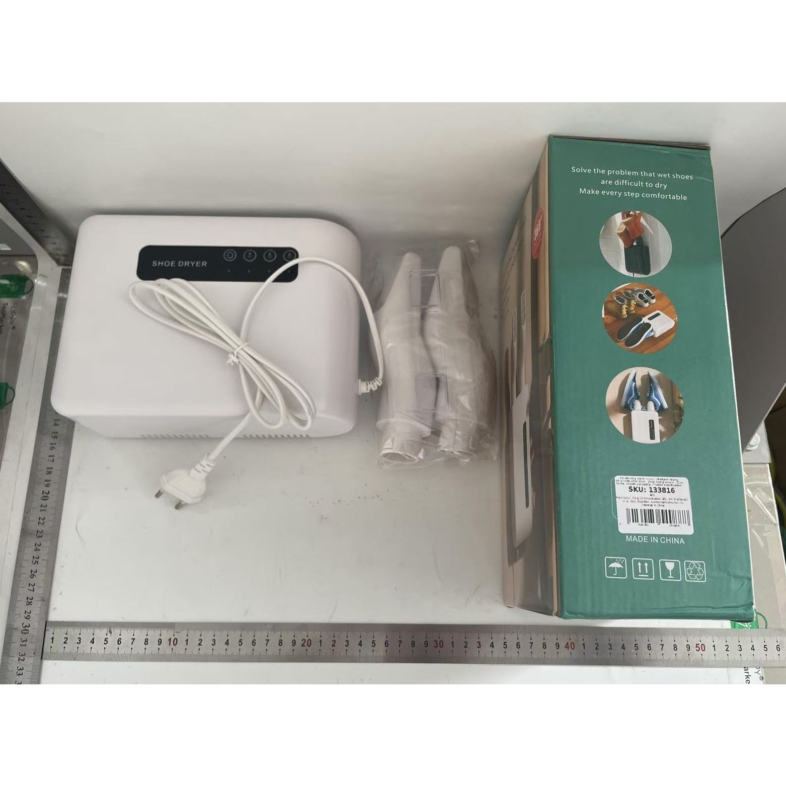 Uscator de Pantofi, Functie de Uscare, Dezinfectie, Dezodorizare, Montaj pe Perete fara Perforare, din PVC, Silentios, Timer, Alb [3]