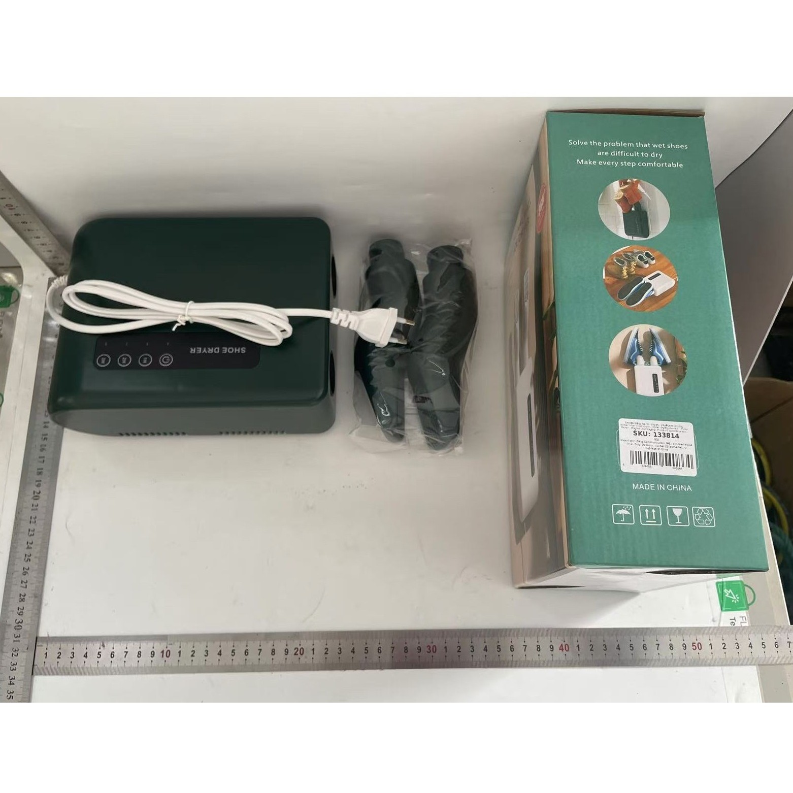 Uscator de Pantofi, Functie de Uscare, Dezinfectie, Dezodorizare, Montaj pe Perete fara Perforare, din PVC, Silentios, Timer, Verde [3]