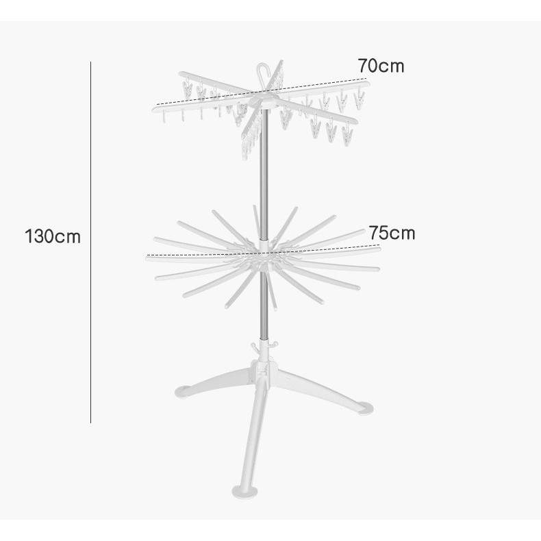 Uscator de Rufe Vertical, 2 Niveluri, Pliabil, din ABS+PP+Otel Inoxidabil, Rotire 360 Grade, 130 x 75 cm, Alb [5]