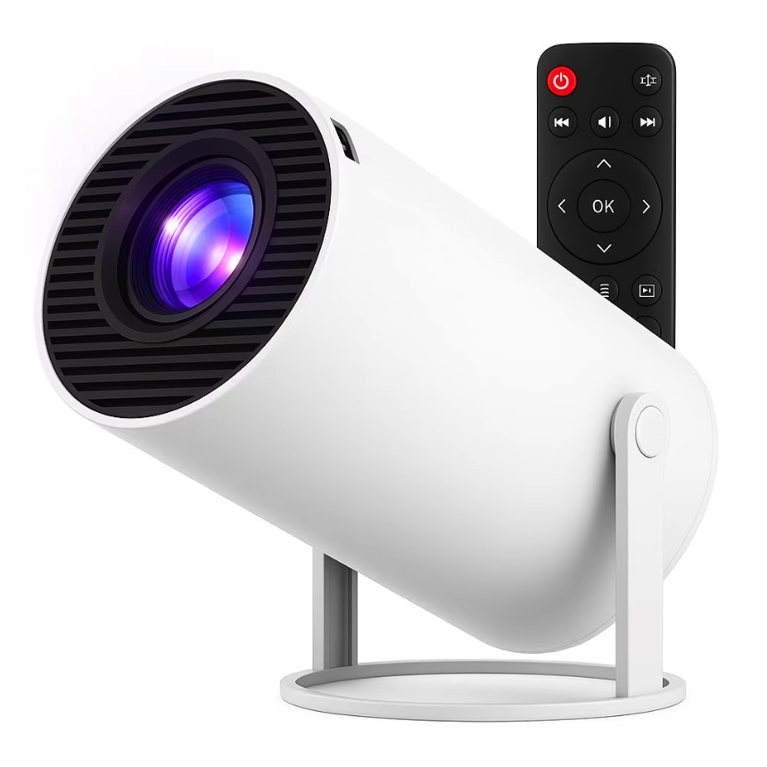 Video Proiector Portabil cilindric HY300PRO, Inteligent, Full HD 1080 x 1280, Wireless, Compatibil cu Android/iOS, 17 x 10 x 9 cm, Alb [1]