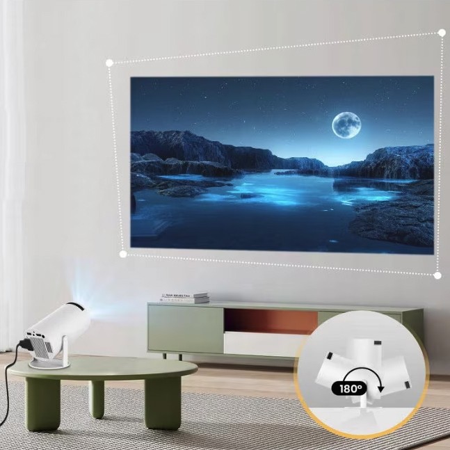 Video Proiector Portabil cilindric HY300PRO, Inteligent, Full HD 1080 x 1280, Wireless, Compatibil cu Android/iOS, 17 x 10 x 9 cm, Alb [3]