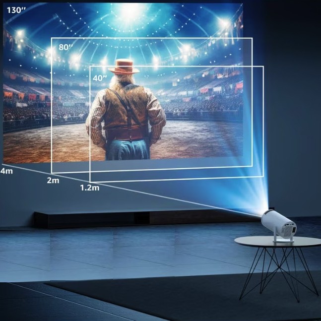 Video Proiector Portabil cilindric HY300PRO, Inteligent, Full HD 1080 x 1280, Wireless, Compatibil cu Android/iOS, 17 x 10 x 9 cm, Alb [2]